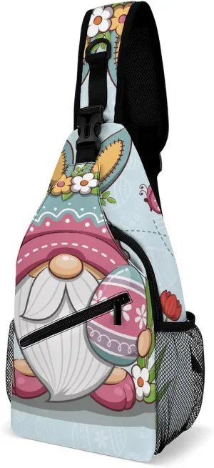 Happy Easter Gnome Sling Backpack, Crossbody Shoulder Bag, Chest Bags for Outdoor Travel Fitness