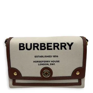 Horseferry Print Note Brown Crossbody Bag in Canvas, Gold hardware