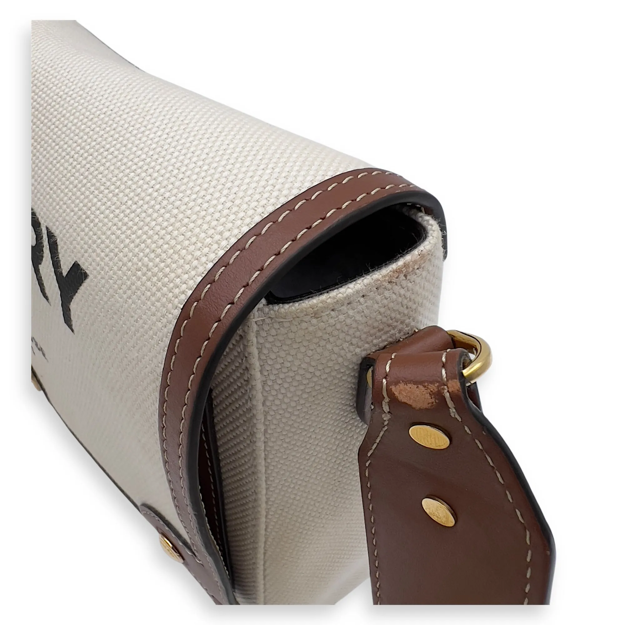 Horseferry Print Note Brown Crossbody Bag in Canvas, Gold hardware