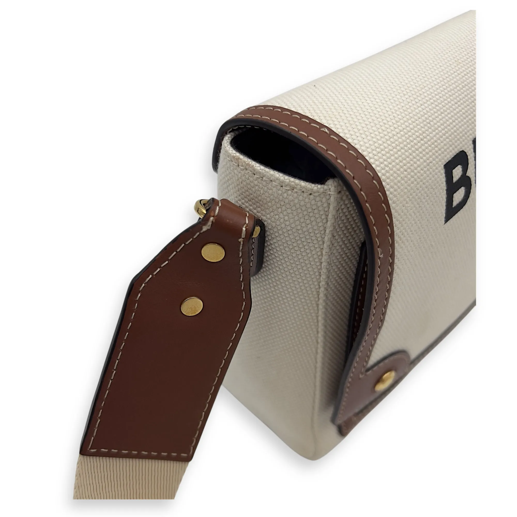 Horseferry Print Note Brown Crossbody Bag in Canvas, Gold hardware