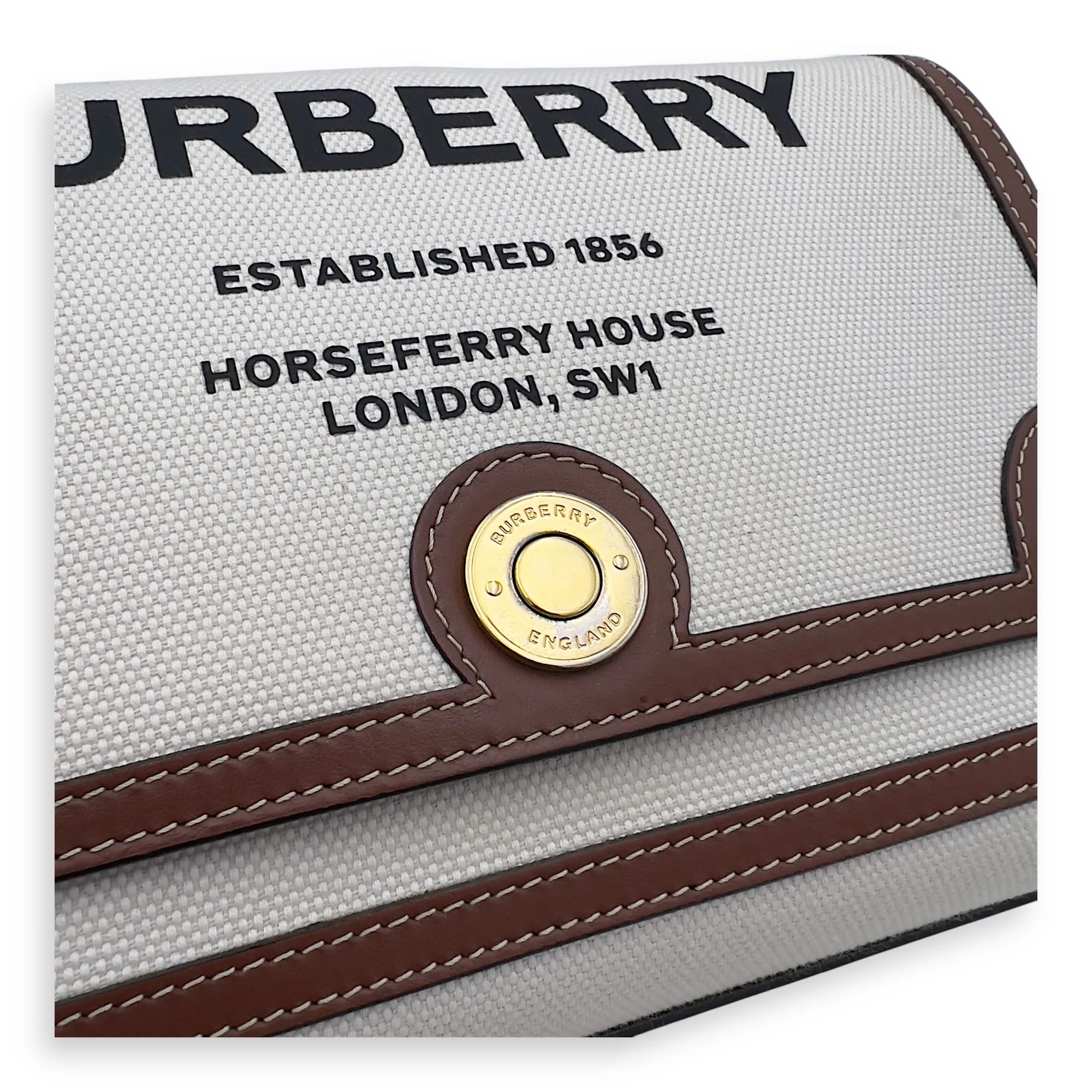 Horseferry Print Note Brown Crossbody Bag in Canvas, Gold hardware