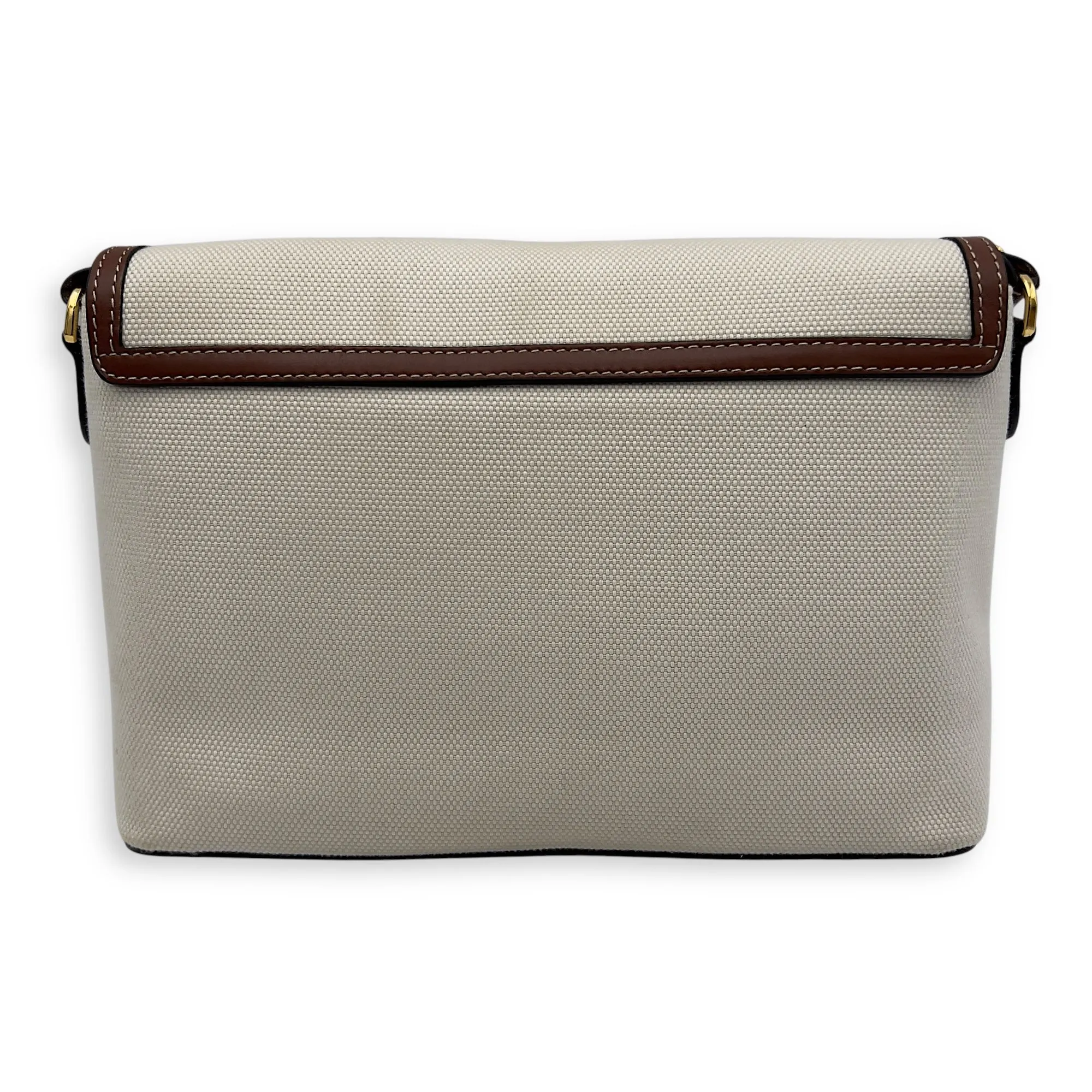 Horseferry Print Note Brown Crossbody Bag in Canvas, Gold hardware