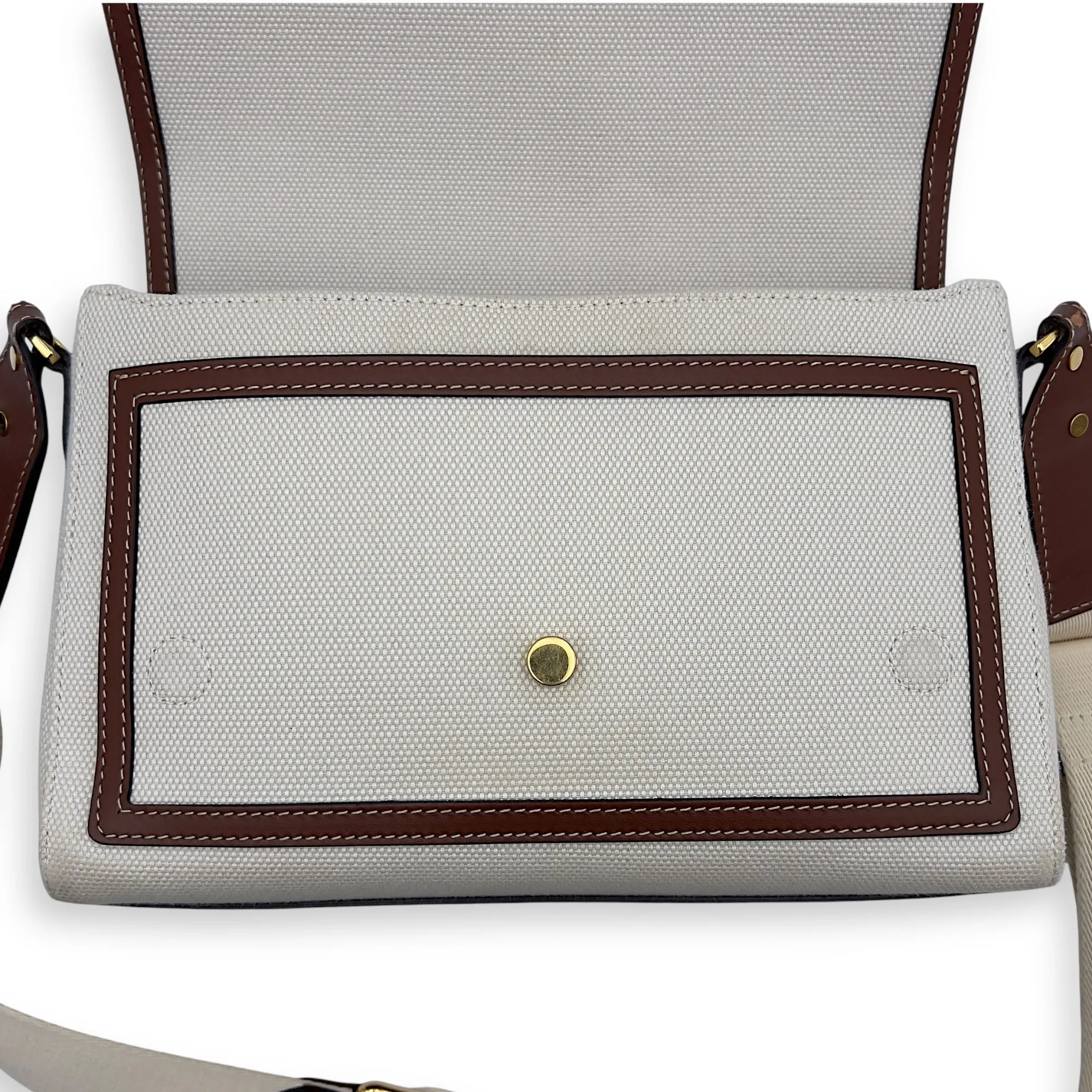 Horseferry Print Note Brown Crossbody Bag in Canvas, Gold hardware
