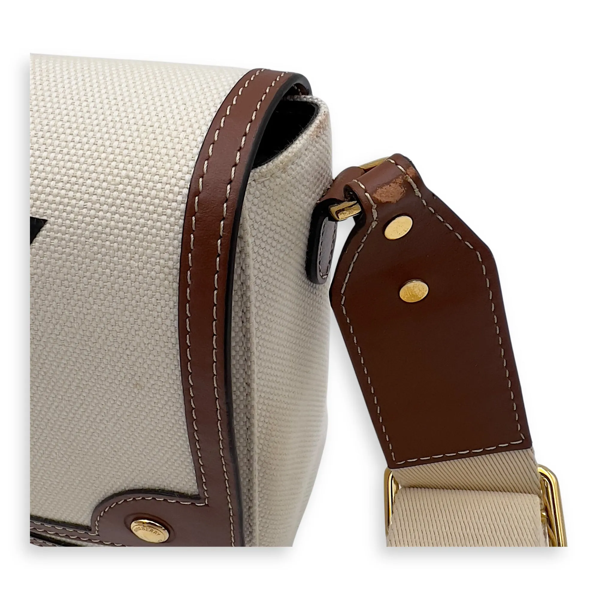 Horseferry Print Note Brown Crossbody Bag in Canvas, Gold hardware