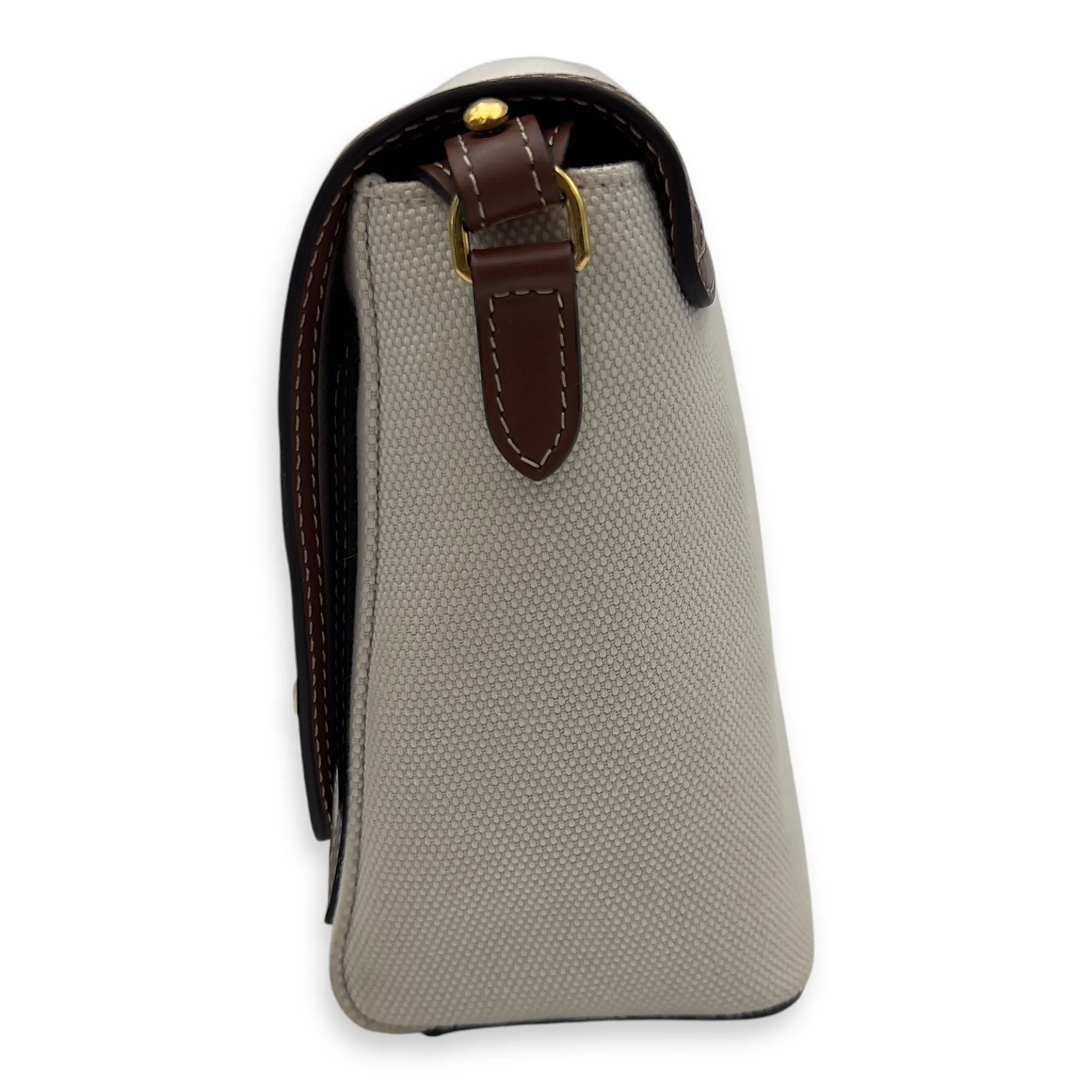 Horseferry Print Note Brown Crossbody Bag in Canvas, Gold hardware