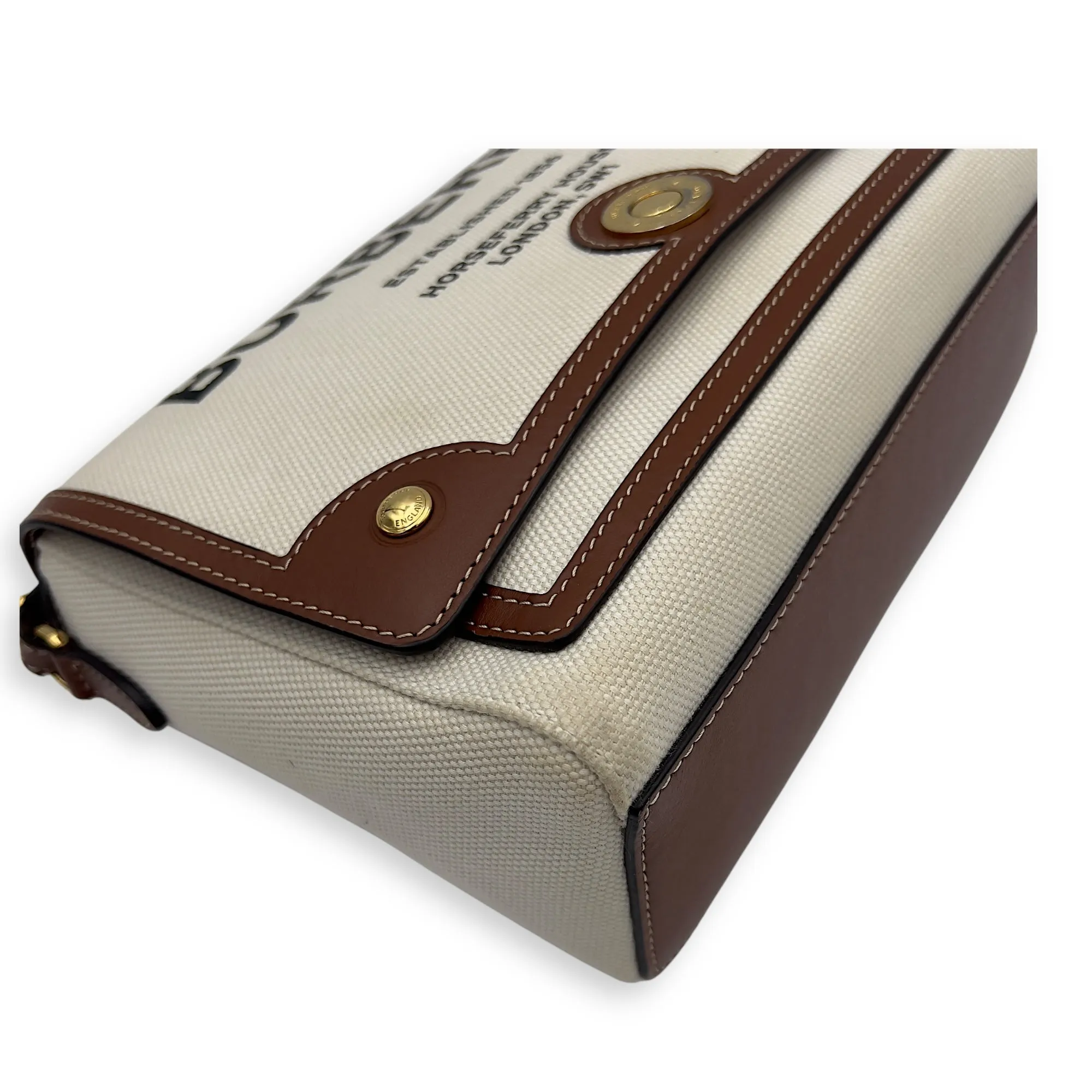 Horseferry Print Note Brown Crossbody Bag in Canvas, Gold hardware