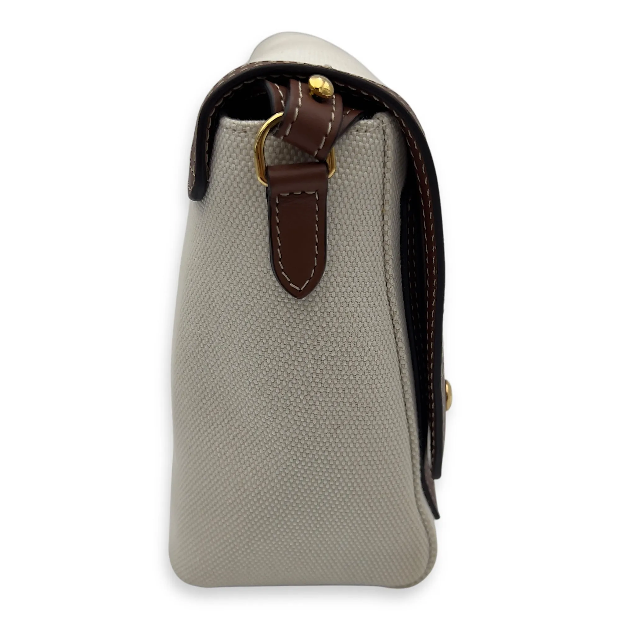 Horseferry Print Note Brown Crossbody Bag in Canvas, Gold hardware