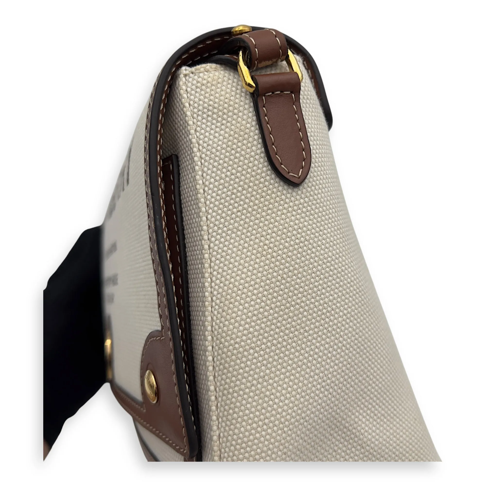 Horseferry Print Note Brown Crossbody Bag in Canvas, Gold hardware