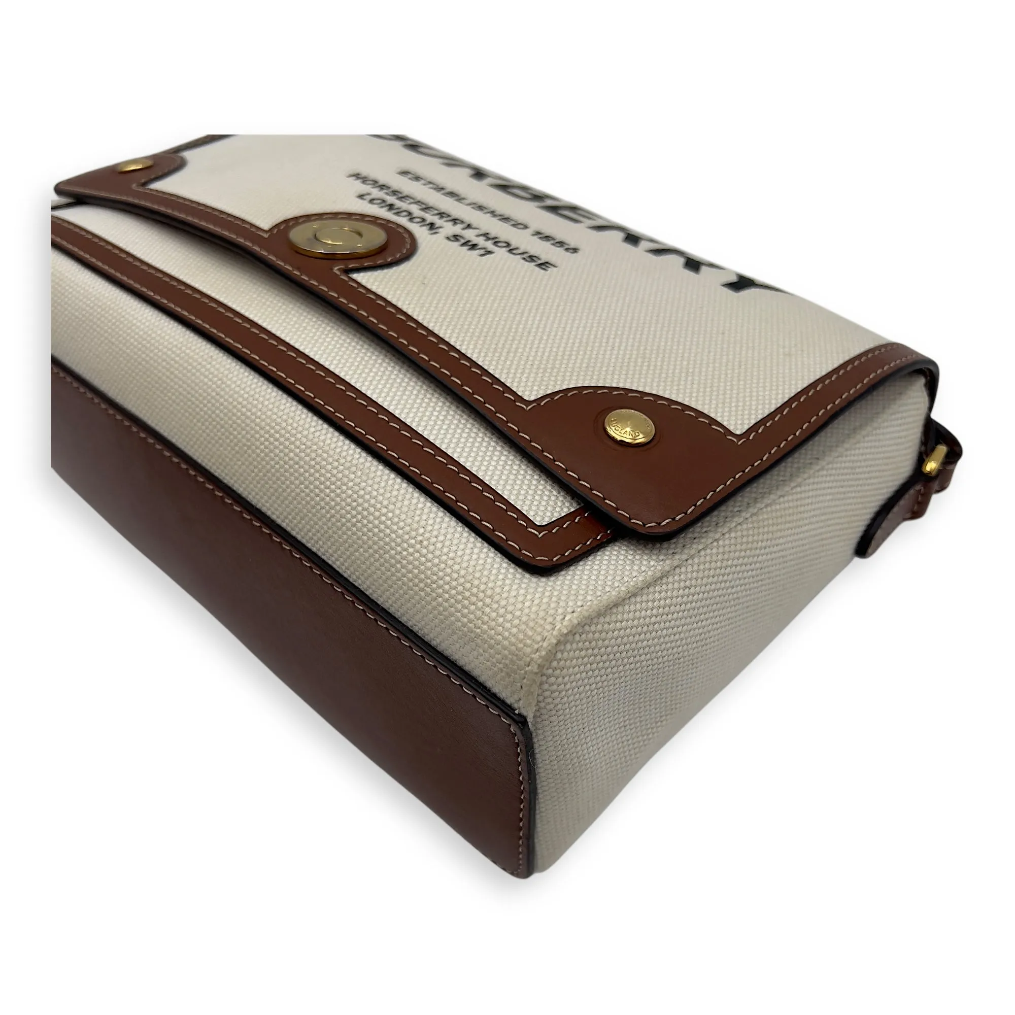 Horseferry Print Note Brown Crossbody Bag in Canvas, Gold hardware