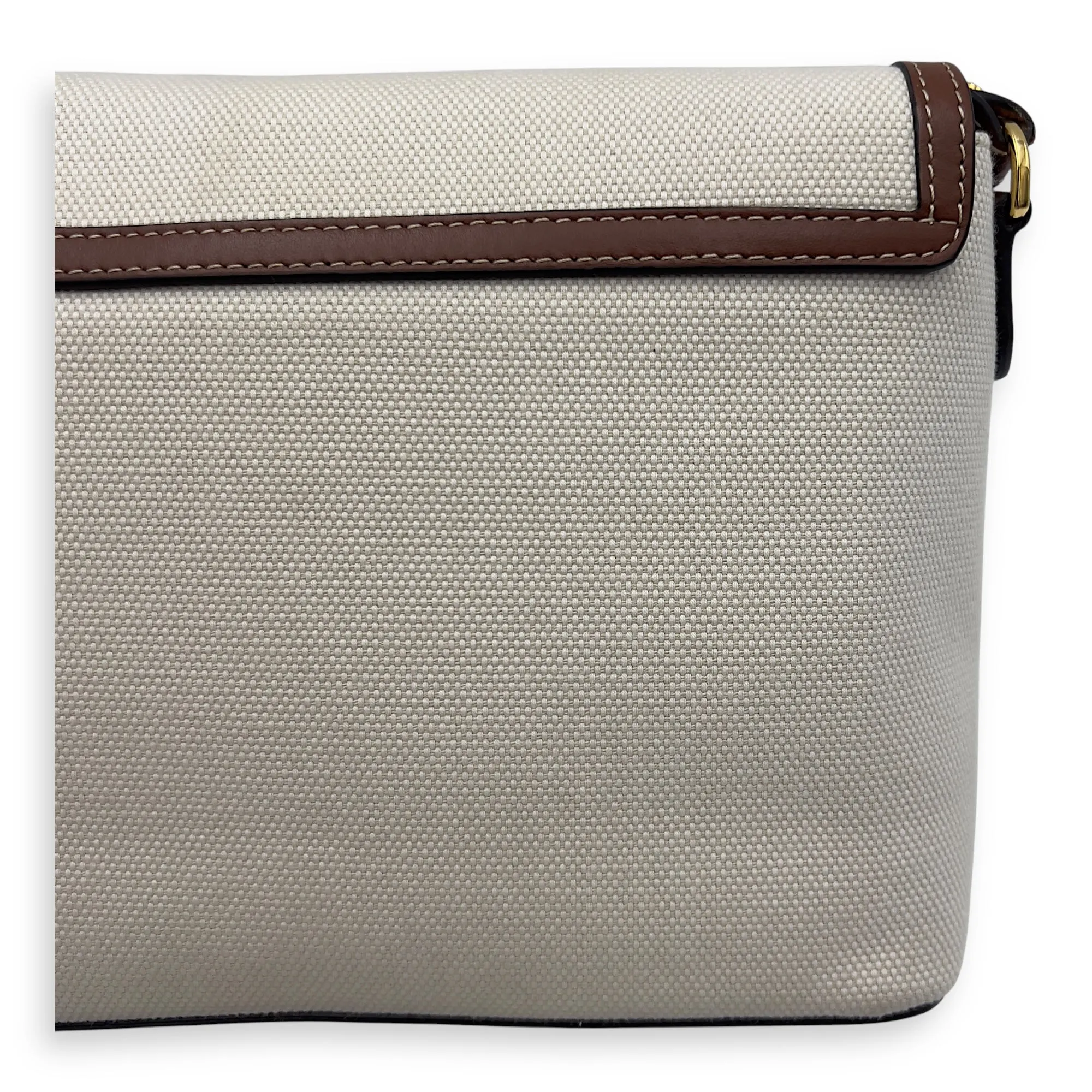 Horseferry Print Note Brown Crossbody Bag in Canvas, Gold hardware