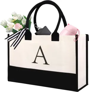 Initial Canvas Tote Bag for Women Personalized Beach Bags for Holiday Birthday Gifts for Mom, Mother's Day Gift