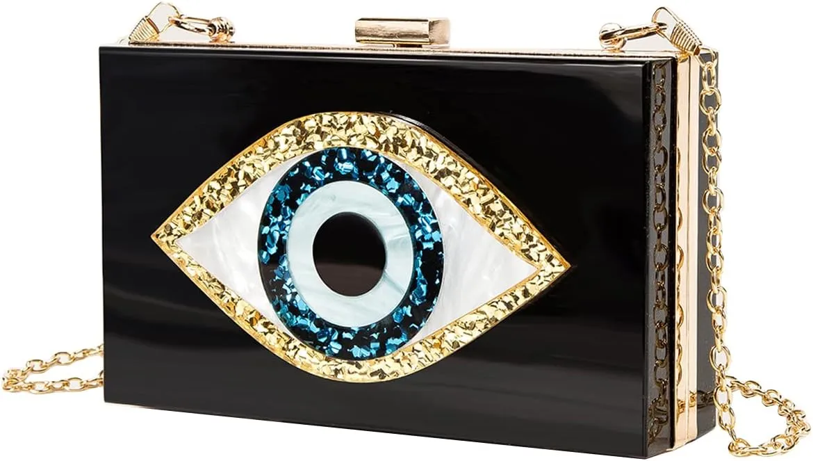 LETODE Clutch Purses for Women-Evil Eye Acrylic Clutch Glitter Purse Evening Bag Chain Shoulder Crossbody Handbags