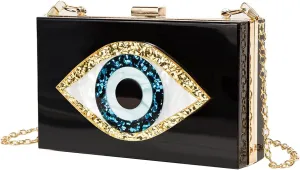 LETODE Clutch Purses for Women-Evil Eye Acrylic Clutch Glitter Purse Evening Bag Chain Shoulder Crossbody Handbags