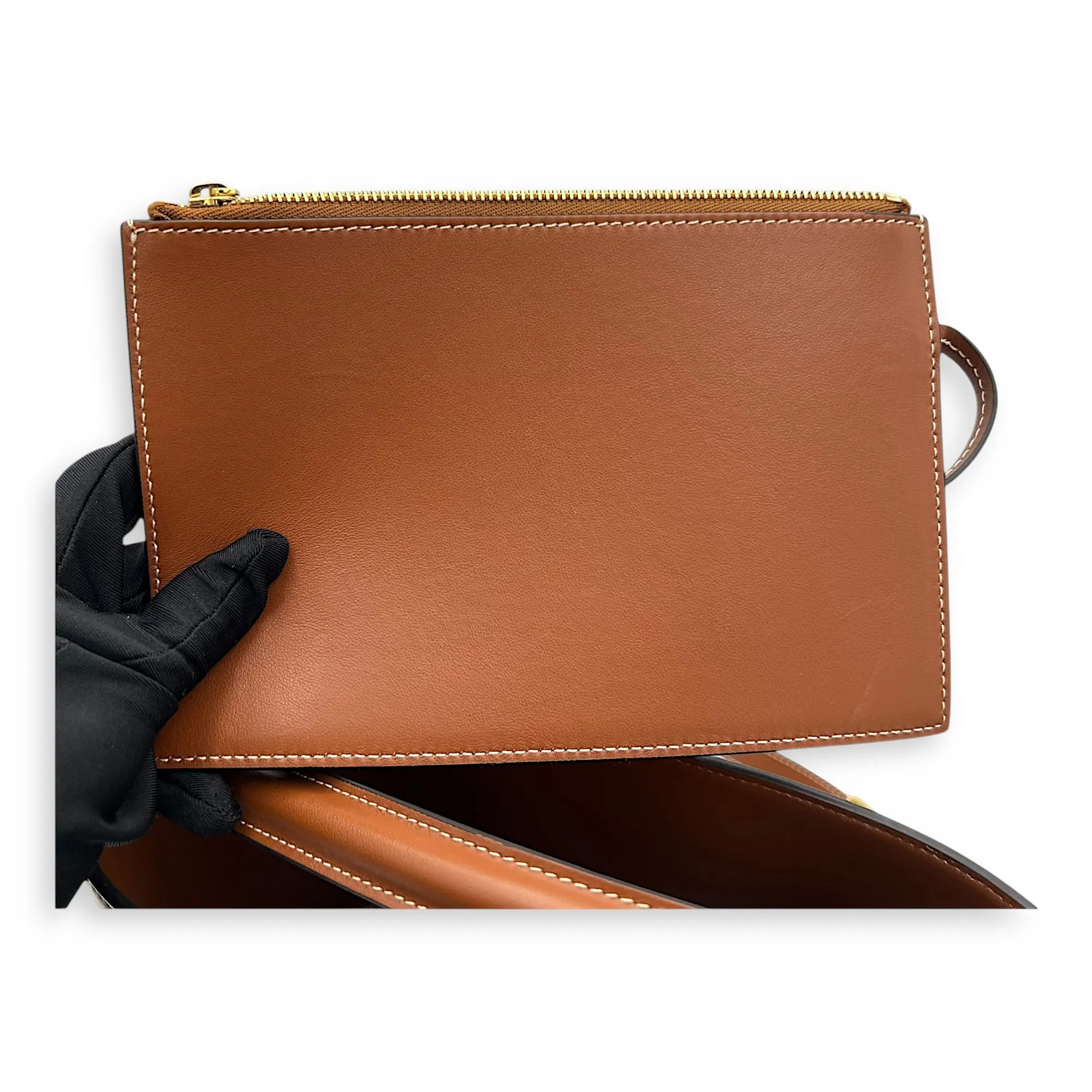Louise Medium Brown Bucket Bag in Calfskin, Gold hardware