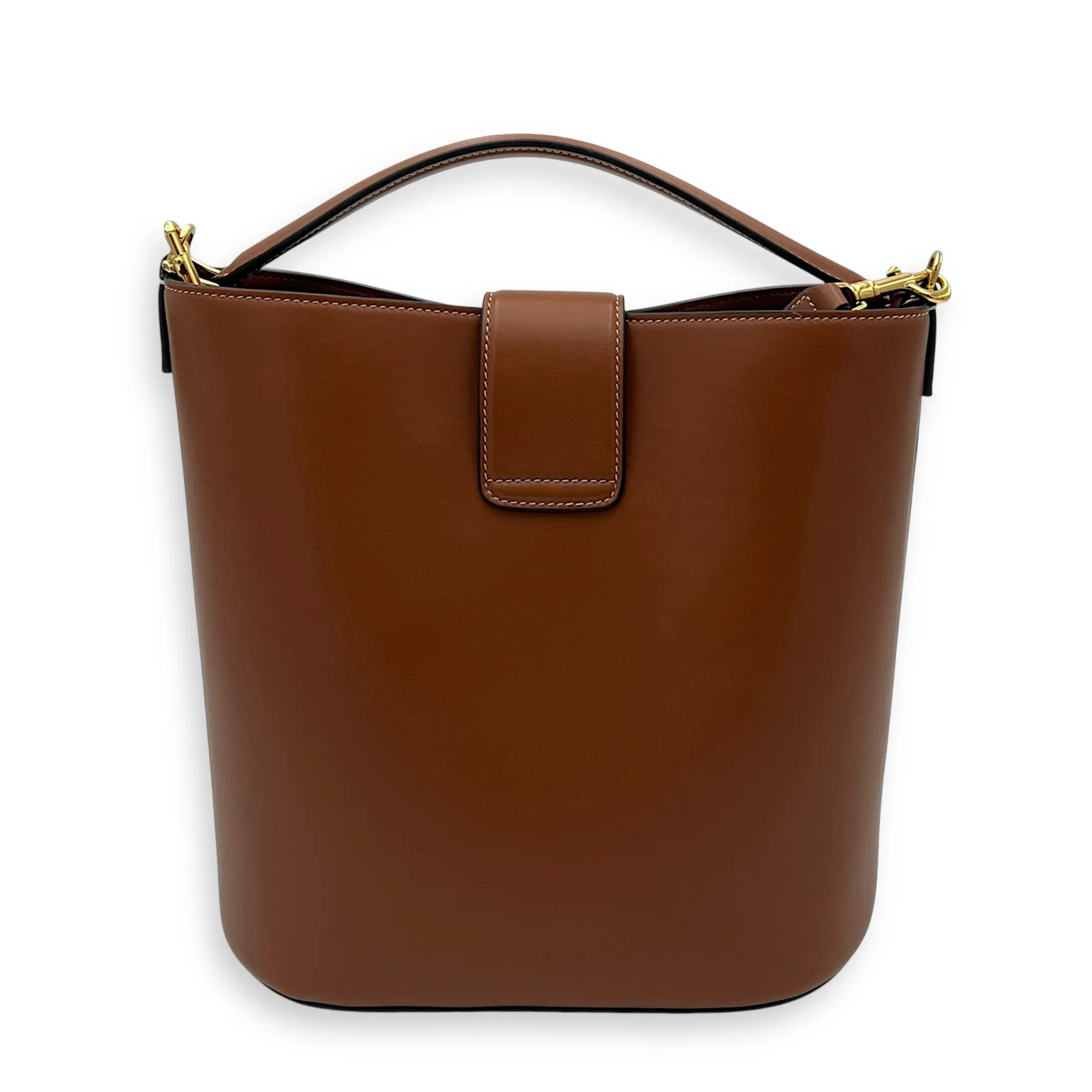 Louise Medium Brown Bucket Bag in Calfskin, Gold hardware
