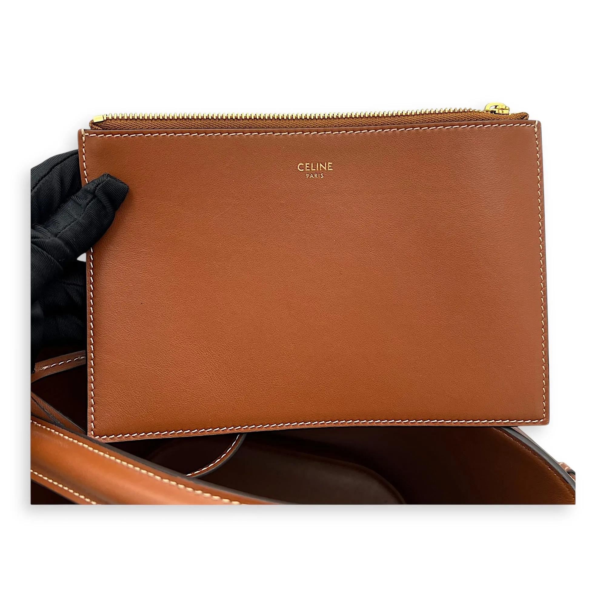 Louise Medium Brown Bucket Bag in Calfskin, Gold hardware