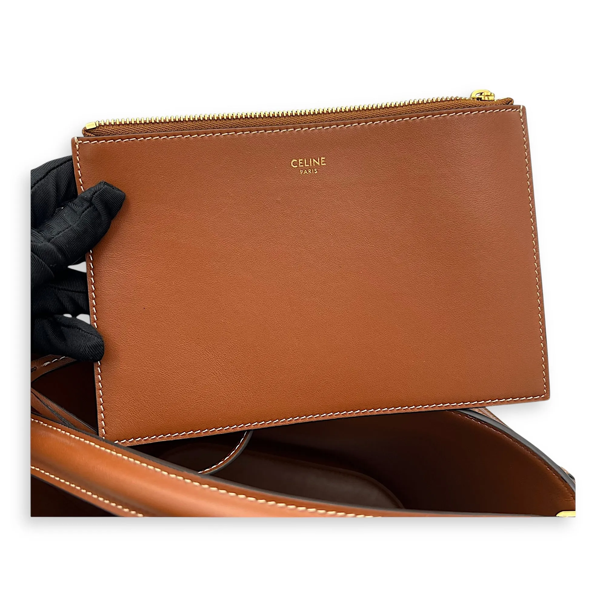 Louise Medium Brown Bucket Bag in Calfskin, Gold hardware