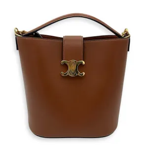 Louise Medium Brown Bucket Bag in Calfskin, Gold hardware