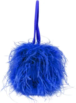 LVCOMEFF Women Ostrich Feather Drawstring Handbag Cute Mini Bucket Purse Furry for Party Wedding