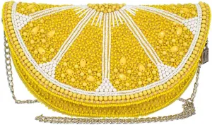Mary Frances Tart Beaded Handbag Lemon Slice Crossbody Bag, Yellow