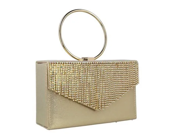 Menbur Gold Diamante Tassel Box Clutch Bag