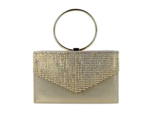 Menbur Gold Diamante Tassel Box Clutch Bag