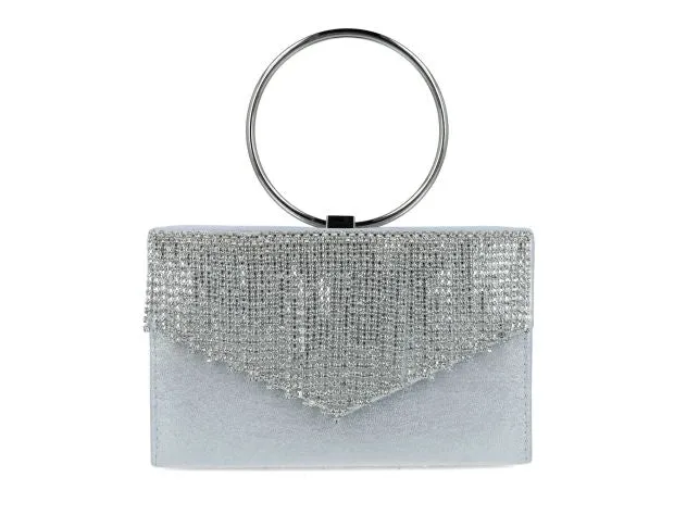 Menbur Silver Diamante Tassel Box Clutch