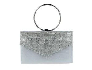 Menbur Silver Diamante Tassel Box Clutch