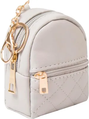 Mini Backpack Cute Cosmetic Bag for Women, Creative Cute Pendant Keychain Key-chains Keyrings PU Leather Makeup Bag Key Pocket Lipstick Bag Card Holder Data Cable Organizer Zipper Pouch (Light grey)