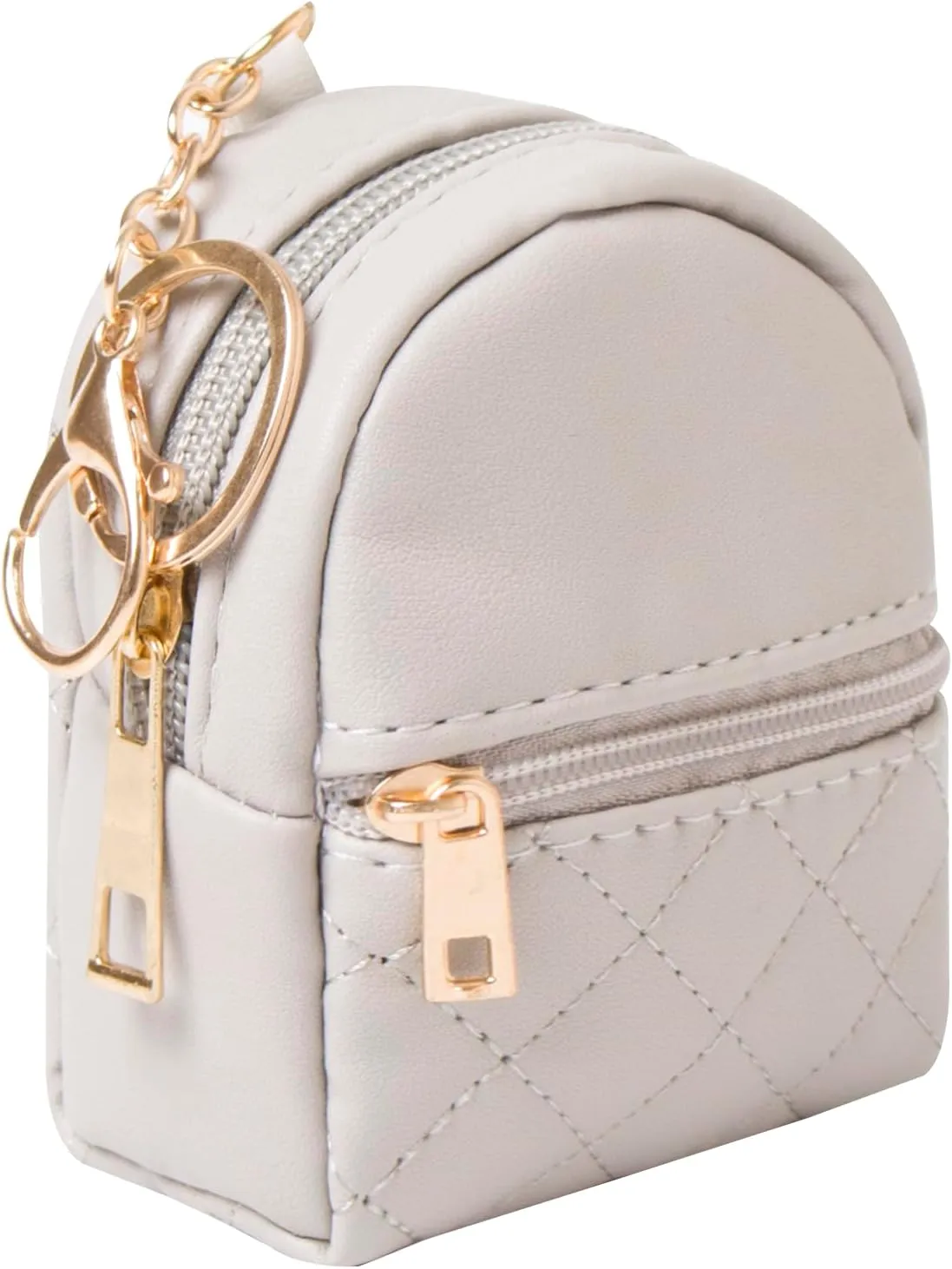 Mini Backpack Cute Cosmetic Bag for Women, Creative Cute Pendant Keychain Key-chains Keyrings PU Leather Makeup Bag Key Pocket Lipstick Bag Card Holder Data Cable Organizer Zipper Pouch (Light grey)
