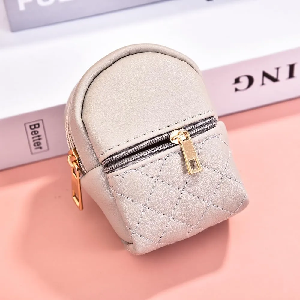 Mini Backpack Cute Cosmetic Bag for Women, Creative Cute Pendant Keychain Key-chains Keyrings PU Leather Makeup Bag Key Pocket Lipstick Bag Card Holder Data Cable Organizer Zipper Pouch (Light grey)
