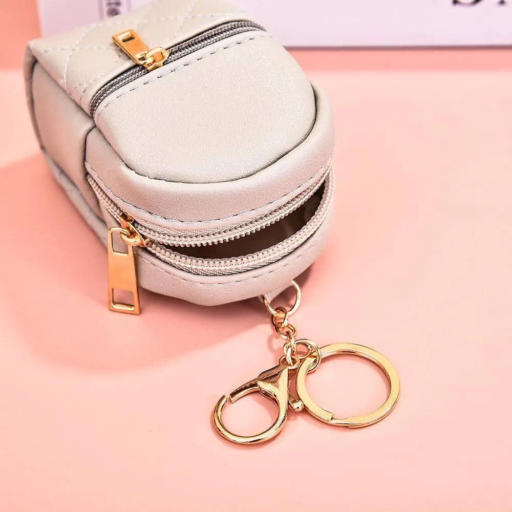 Mini Backpack Cute Cosmetic Bag for Women, Creative Cute Pendant Keychain Key-chains Keyrings PU Leather Makeup Bag Key Pocket Lipstick Bag Card Holder Data Cable Organizer Zipper Pouch (Light grey)