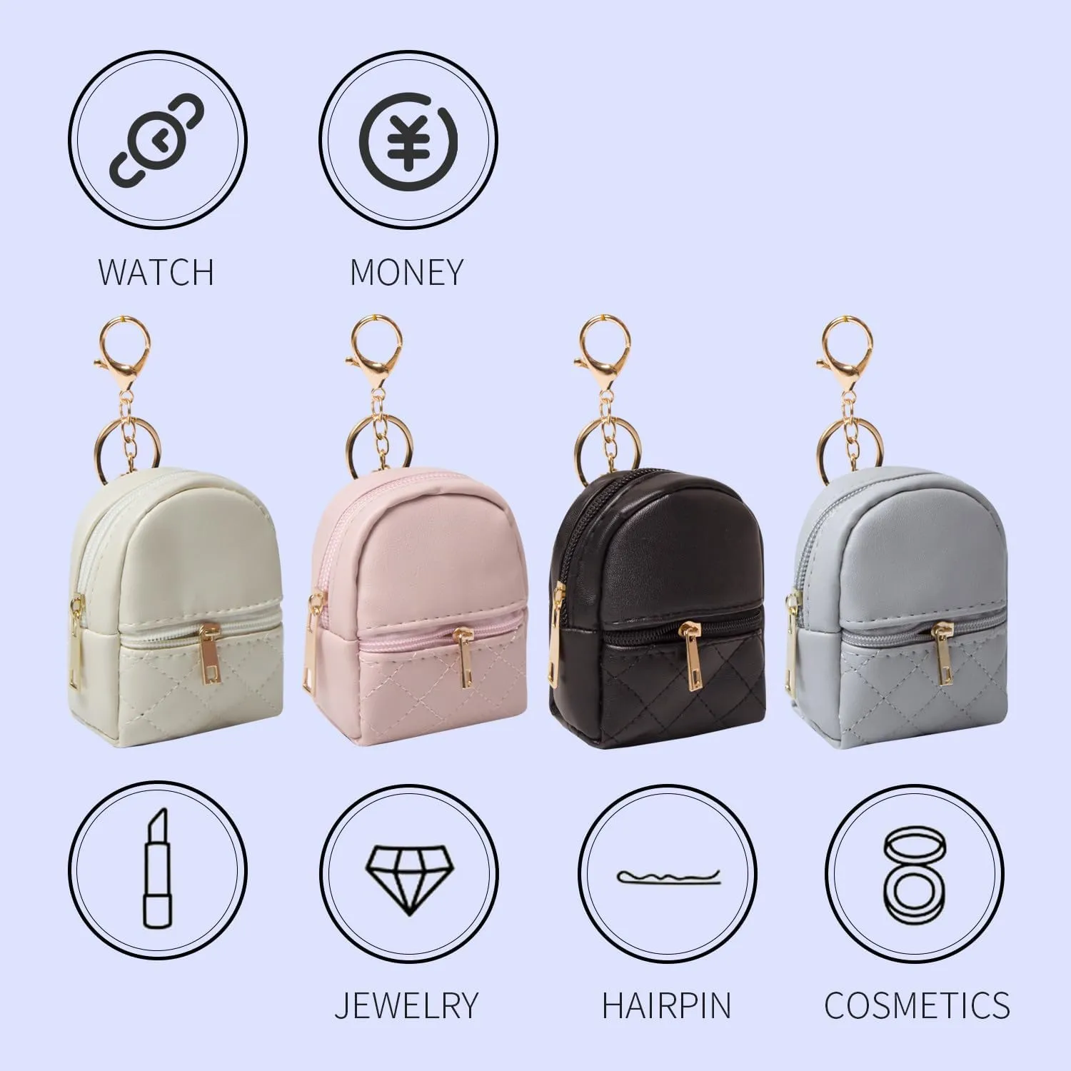 Mini Backpack Cute Cosmetic Bag for Women, Creative Cute Pendant Keychain Key-chains Keyrings PU Leather Makeup Bag Key Pocket Lipstick Bag Card Holder Data Cable Organizer Zipper Pouch (Light grey)