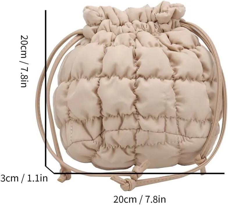 Mini Puffer Crossbody Bag for Women Quilted Drawstring Bucket Bag Puffy Purse Shoulder Nylon Hobo Handbag Lightweight