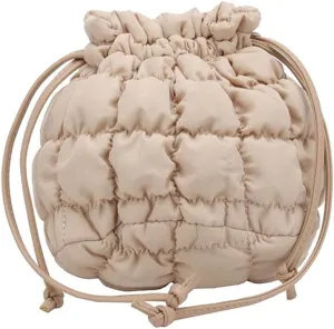 Mini Puffer Crossbody Bag for Women Quilted Drawstring Bucket Bag Puffy Purse Shoulder Nylon Hobo Handbag Lightweight
