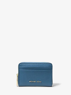 MK Jet Set Small Pebbled Leather Zip-Around Card Case - Blue - Michael Kors