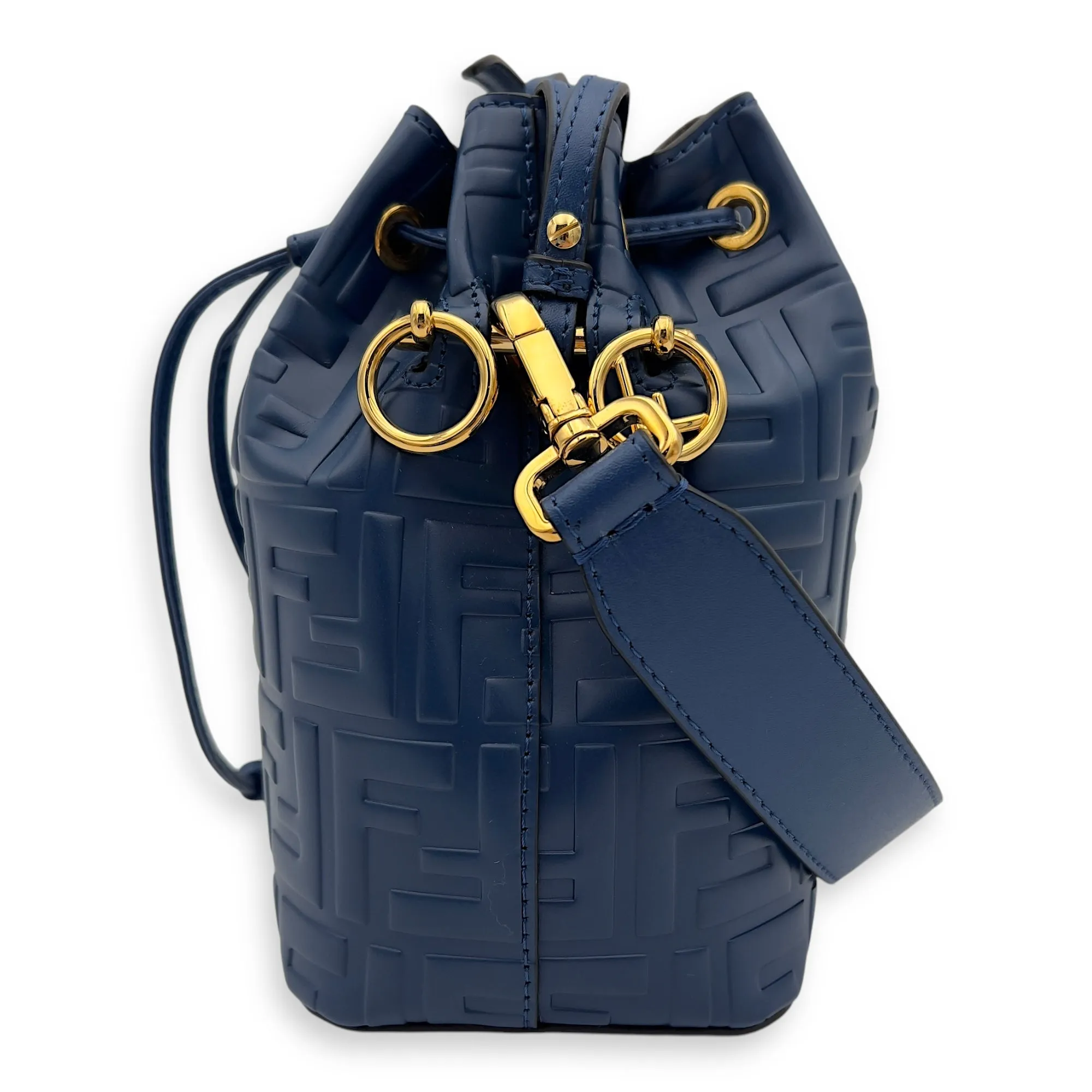 Mon Tresor Mini Blue Bucket Bag in Calfskin, Gold hardware