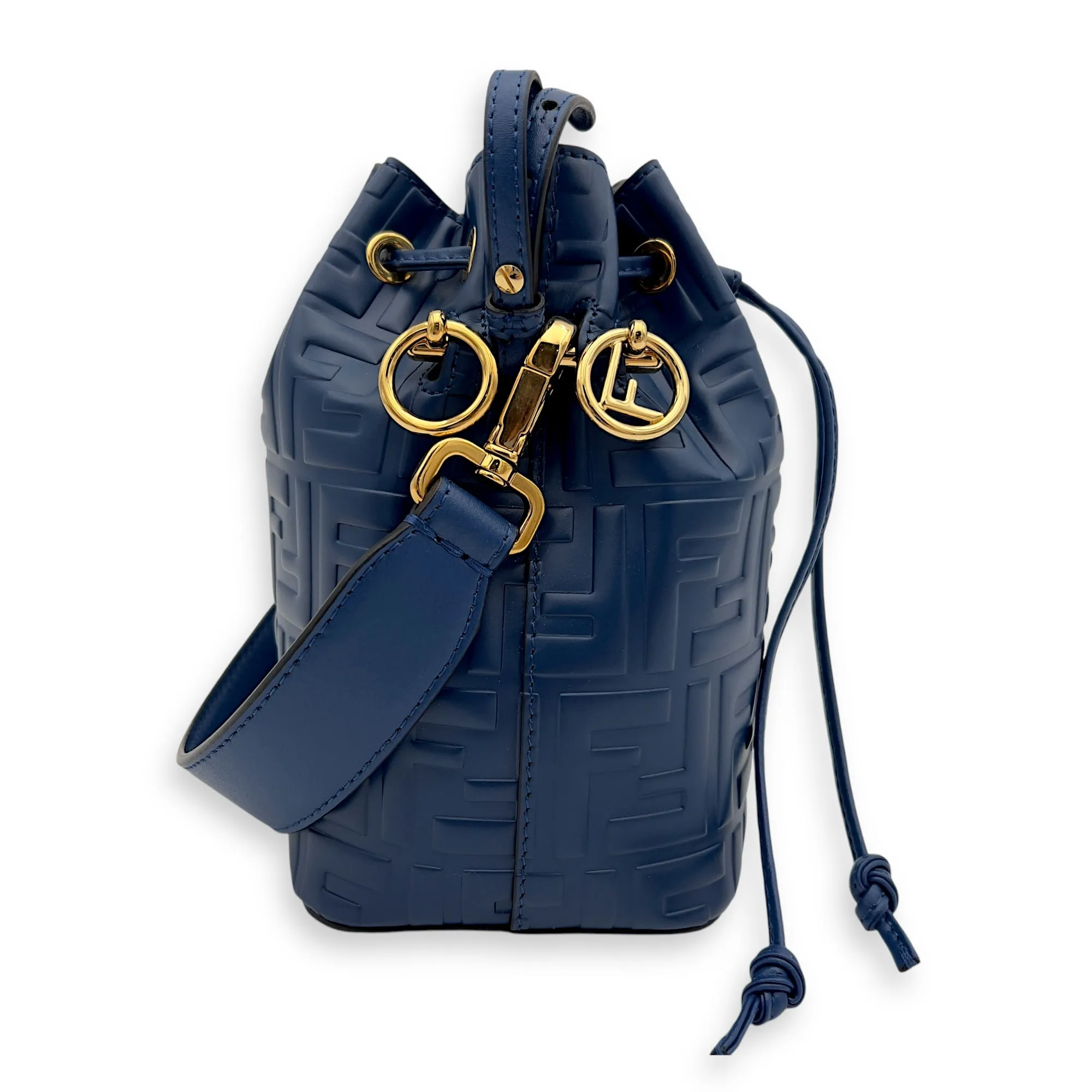 Mon Tresor Mini Blue Bucket Bag in Calfskin, Gold hardware