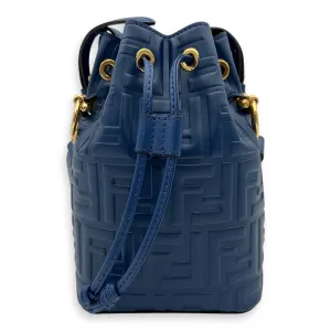 Mon Tresor Mini Blue Bucket Bag in Calfskin, Gold hardware