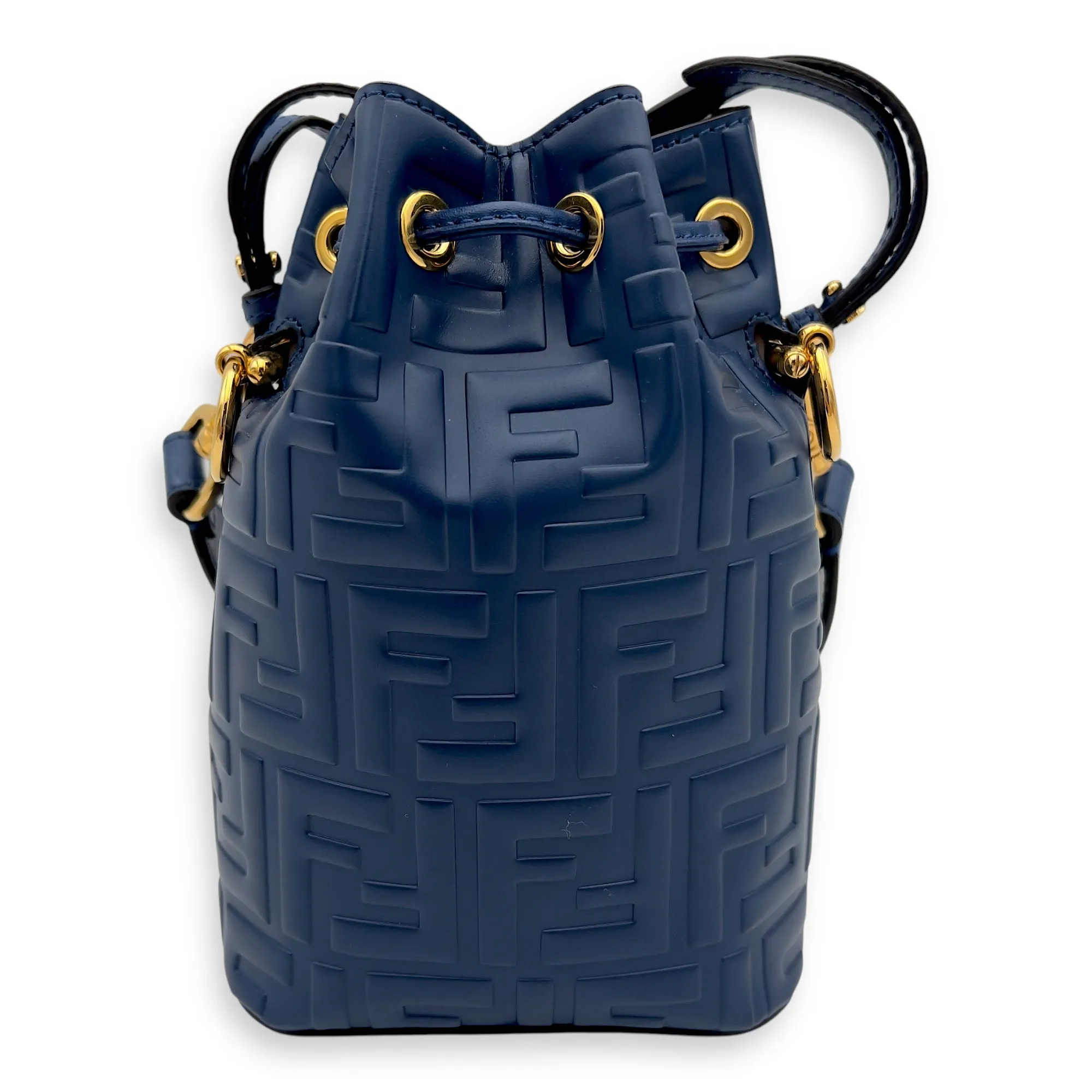 Mon Tresor Mini Blue Bucket Bag in Calfskin, Gold hardware