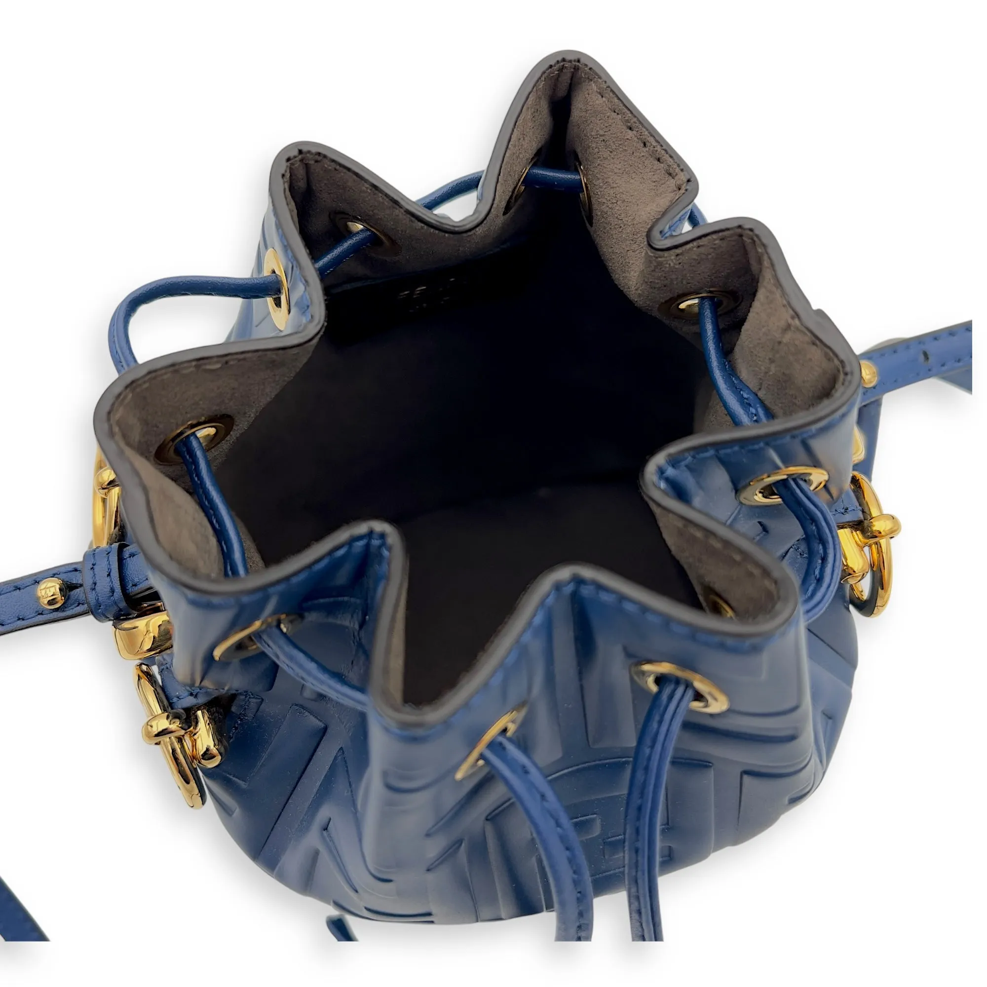 Mon Tresor Mini Blue Bucket Bag in Calfskin, Gold hardware