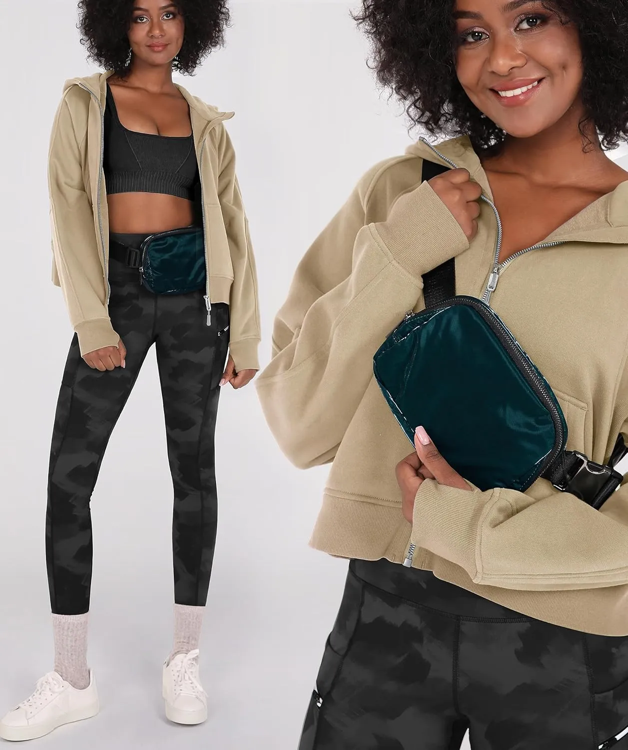 ODODOS Unisex Mini Belt Bag with Adjustable Strap Small Fanny Pack for Workout Running Traveling Hiking, Glossy Teal Green