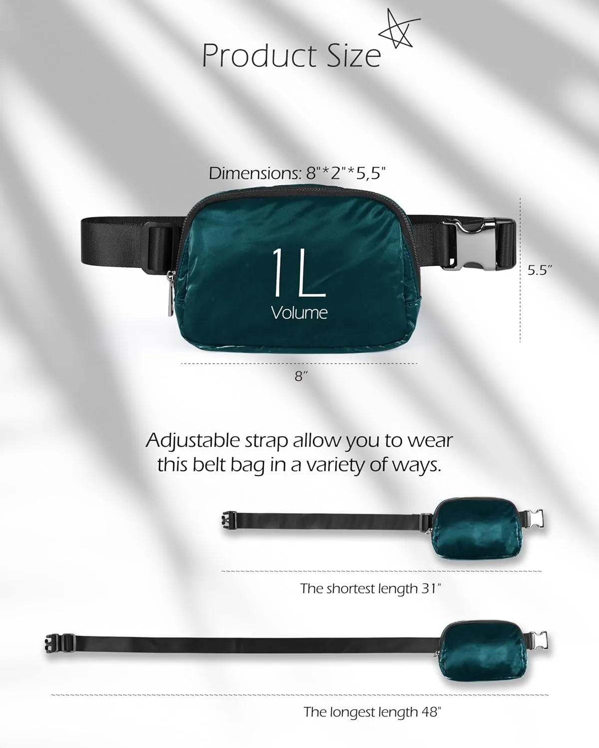 ODODOS Unisex Mini Belt Bag with Adjustable Strap Small Fanny Pack for Workout Running Traveling Hiking, Glossy Teal Green
