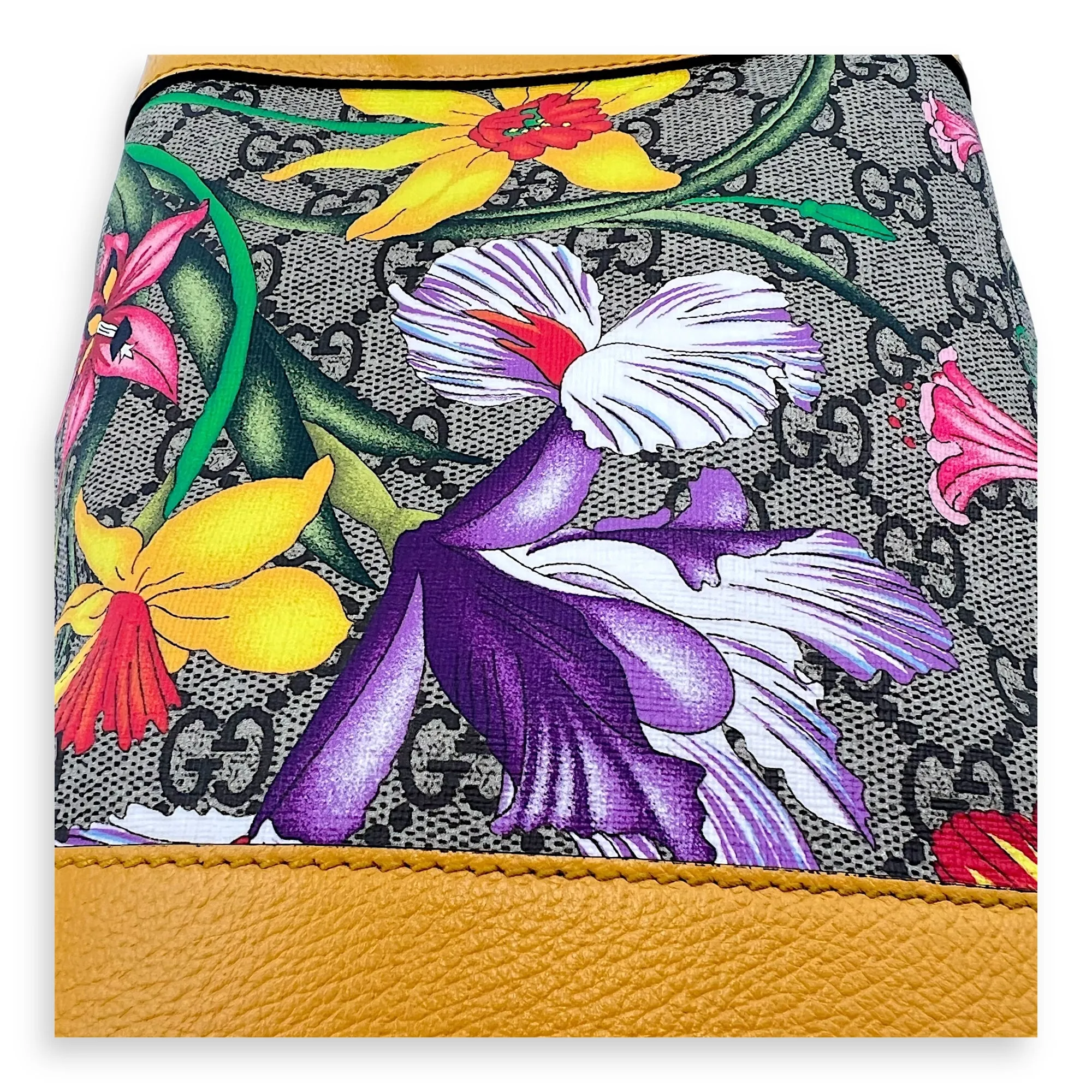 Ophidia Bucket Bag Yellow in Coated Canvas, Gold hardware