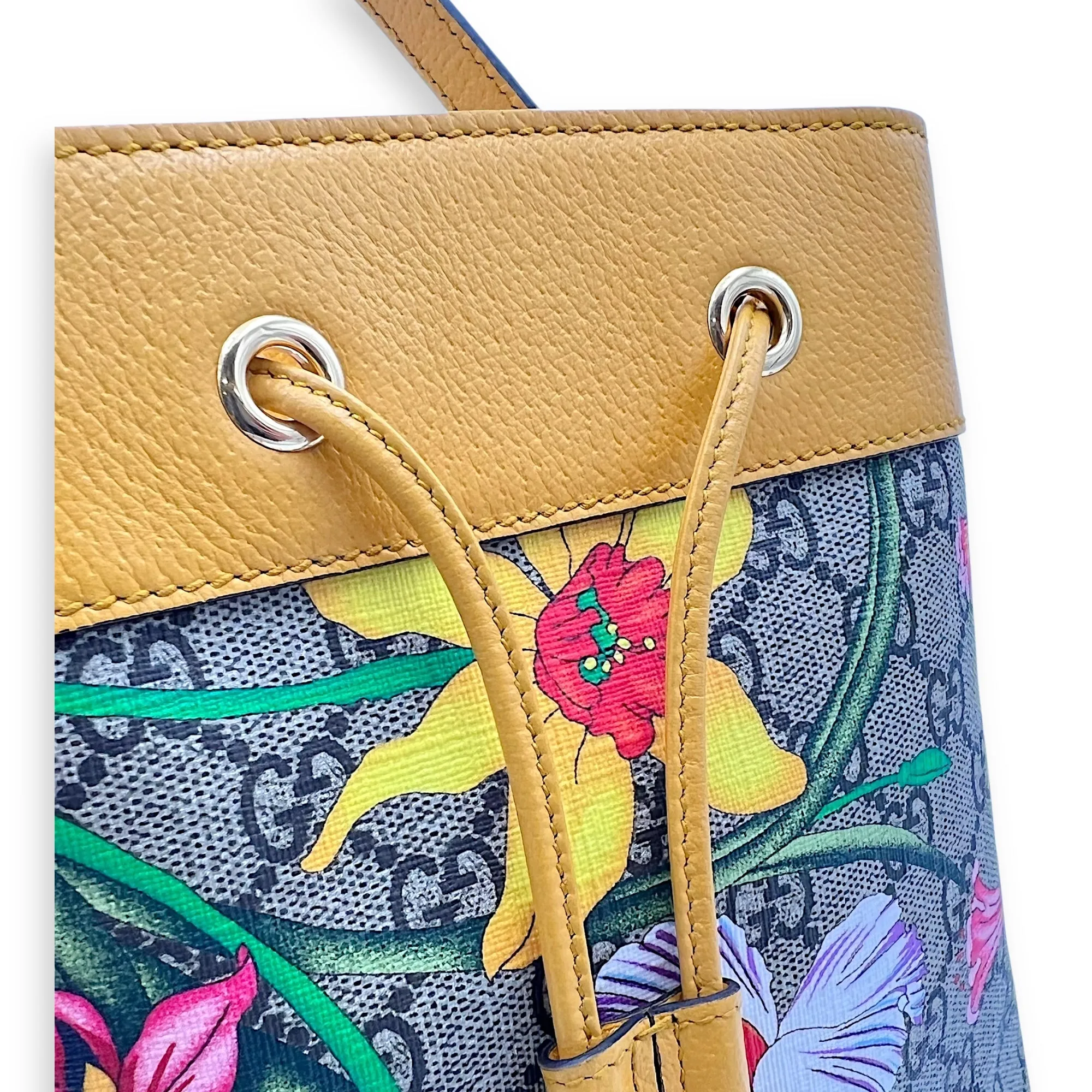 Ophidia Bucket Bag Yellow in Coated Canvas, Gold hardware