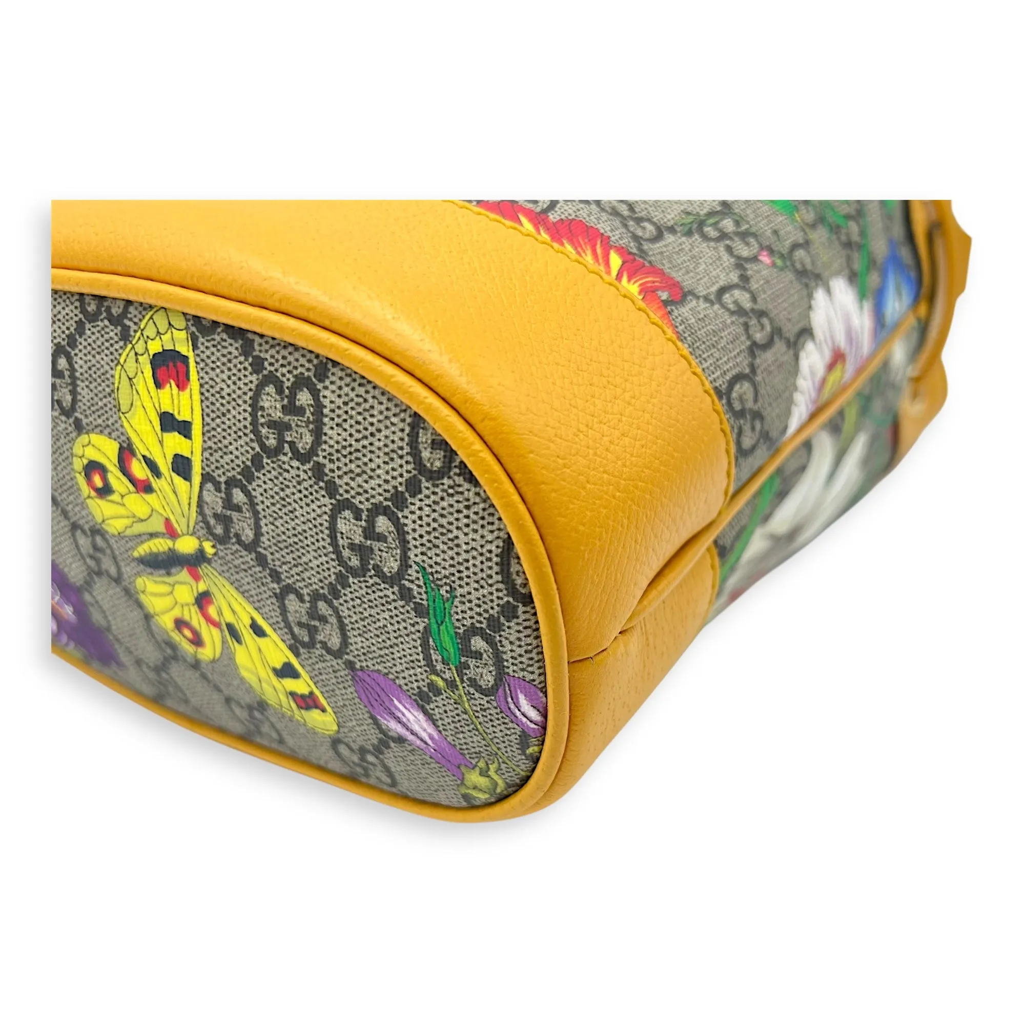 Ophidia Bucket Bag Yellow in Coated Canvas, Gold hardware