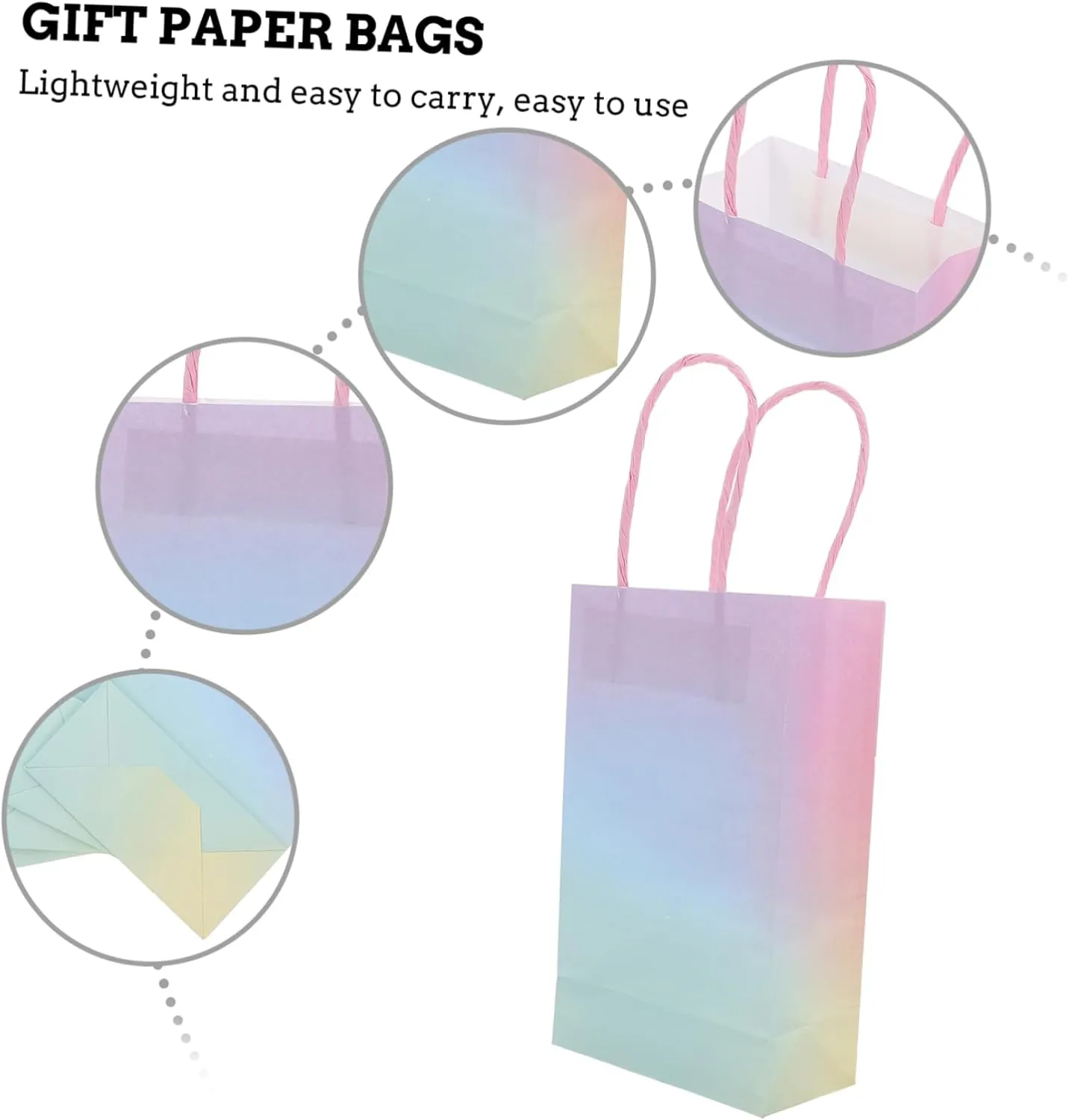 PACKOVE 2sets 5pcs Macaron Color Handheld Present Paper Bags with Handles Elegant Tote Bags for Parties Durable and Lightweight for Candy and Objects 5pcs*2