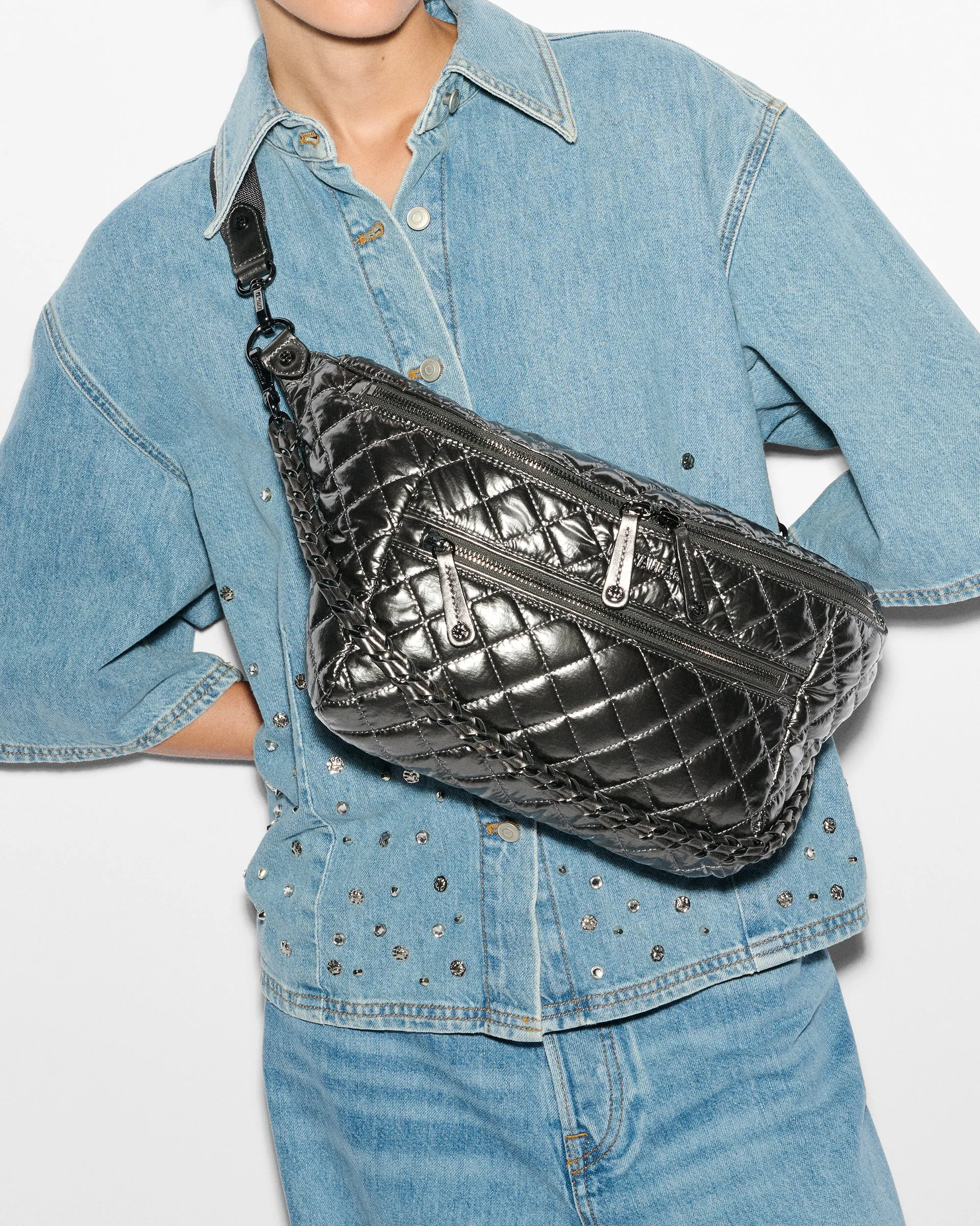 Pewter Metallic Crosby Crossbody Sling Bag