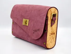 Purple leather wood women bag