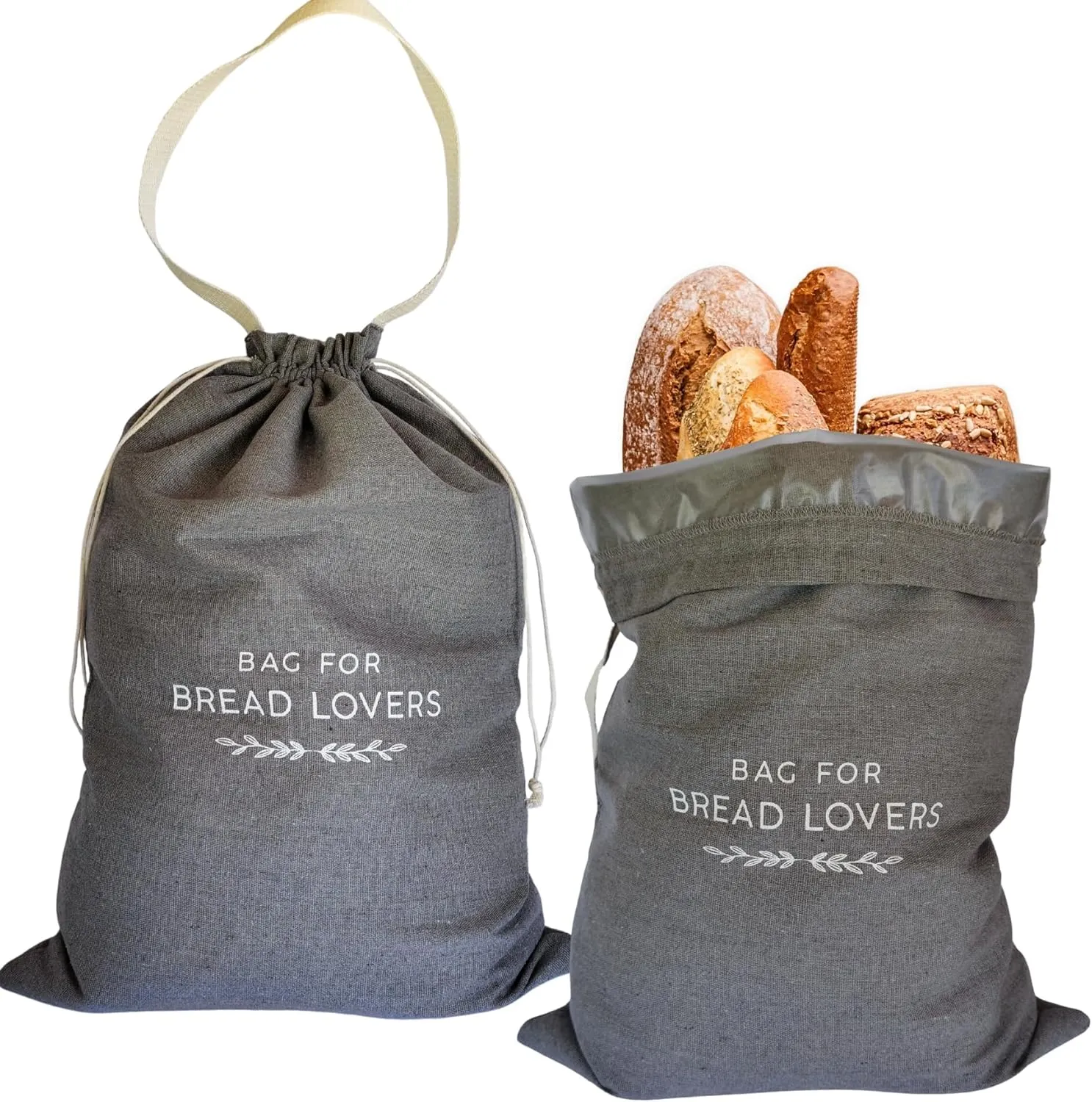 Reusable Bread Bags  2 XXL Linen Bread bags for Homemade bread and Sourdough with Lining, Drawstring Closure and Handle. Washable and Freezer Bread Storage bags  Perfect for Gifting  USA Brand